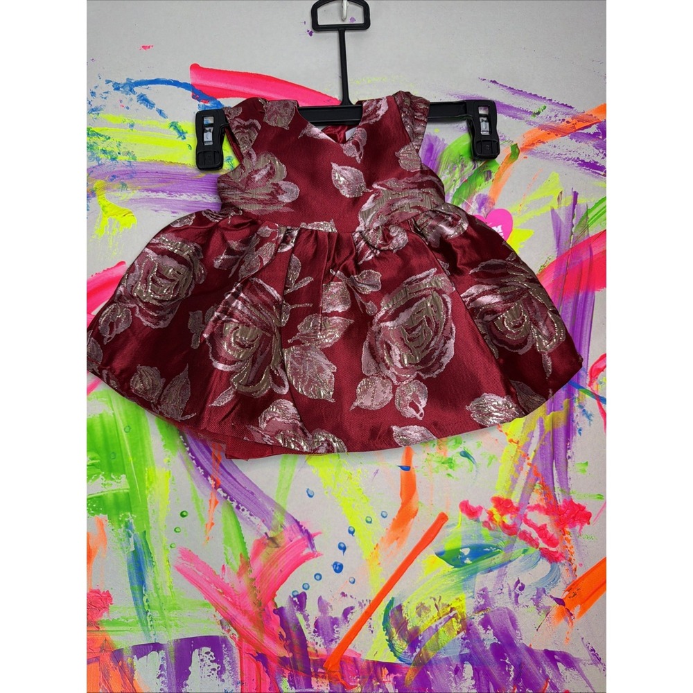Infant Girls 9-12 Month Red and Gold Floral 2pc Party Dress Children's Place